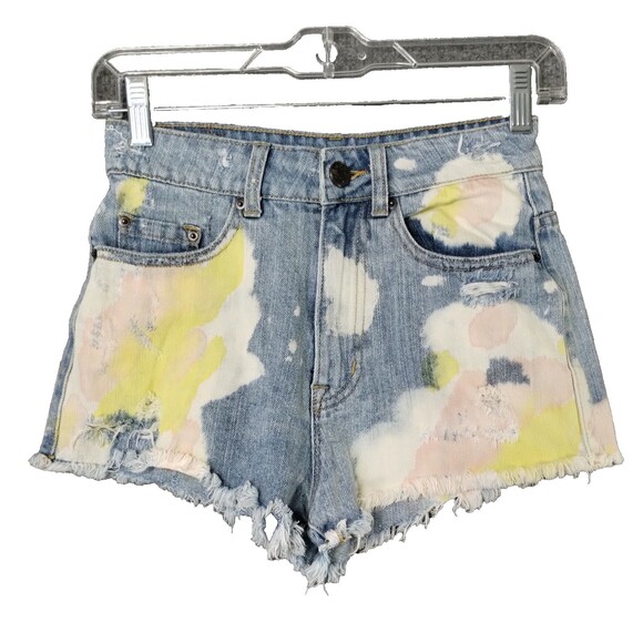 BDG Shorts Women's 24" High Rise Denim Bleached Pastel Distressed Zip Button Fly - Picture 1 of 9
